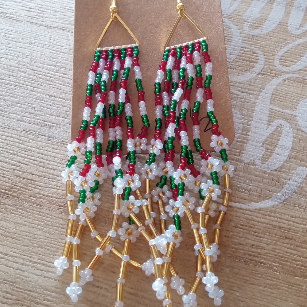 Elegant Beaded Dangle Earrings With Mini Flowers